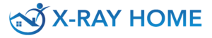 X-RAY HOME logo: circular swoosh with a house icon and a person figure, followed by the blue wordmark